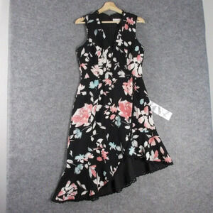 Dress The Population Women Floral Wrap Dress Asymmetrical Hem Black Size L
